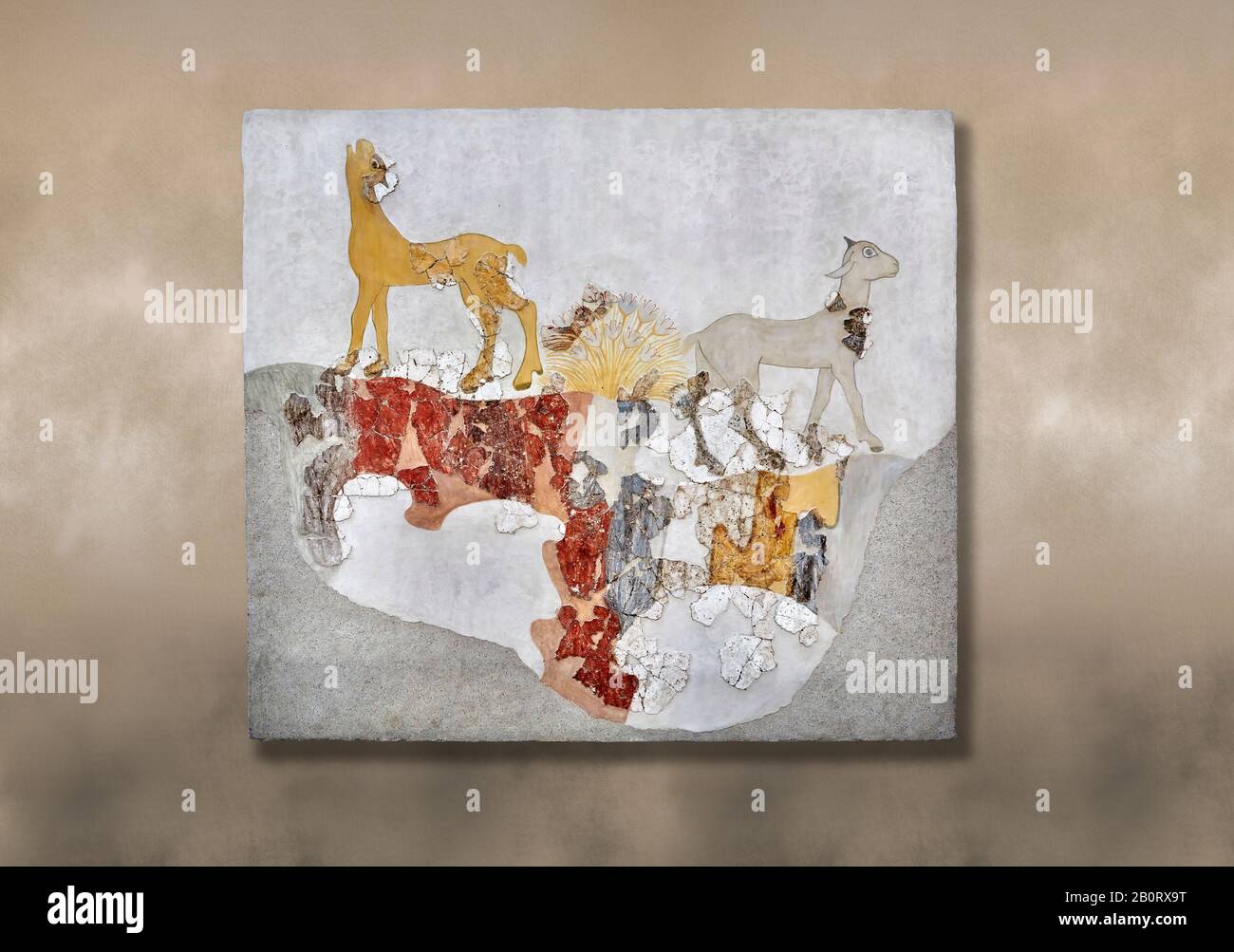 Fragment de fresque de peinture murale de style Minoan avec des animaux quadroppés, cycladique mature I période 17 cent C.-B., Musée préhistorique Thera. INV 346 le fr Banque D'Images
