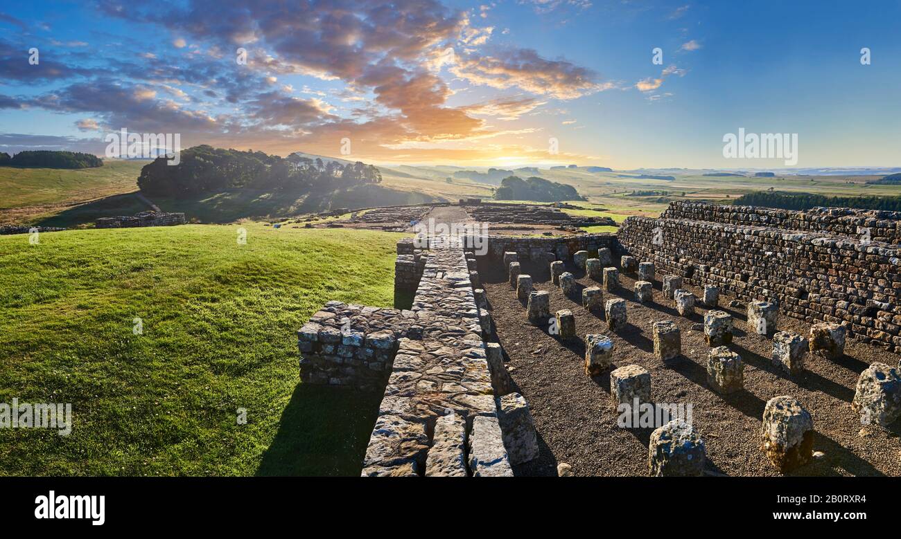 Les restes des magasins de céréales montrant des piliers de chauffage souterrains, Houseteads Roman fort, Veronicum, Hadrien Wall, un site classé au patrimoine mondial de l'UNESCO, Nor Banque D'Images