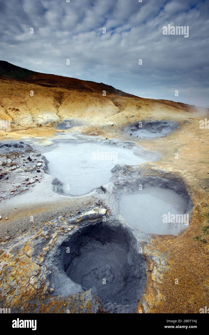 Pots de boue de la zone géothermique de Krysuvik, Islande, Krysuvik Banque D'Images