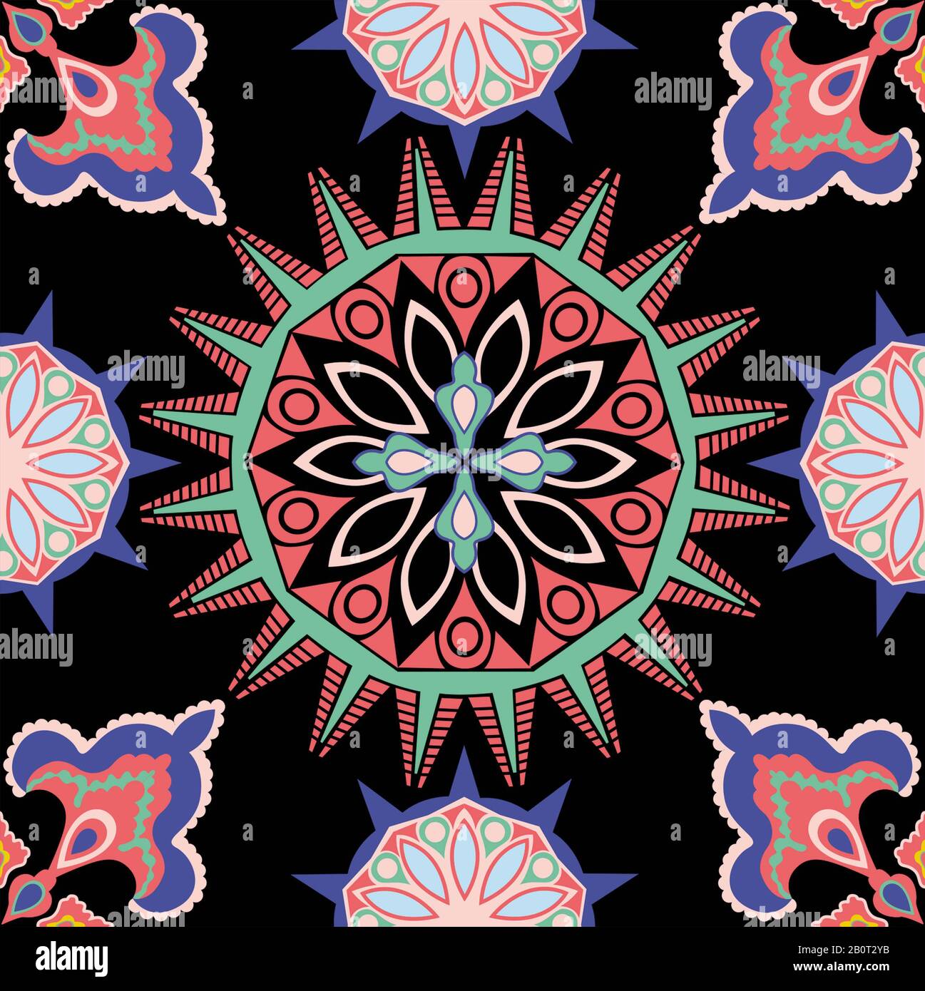 Mosaïque de motif sans couture avec mandalas. Éléments décoratifs vintage. Origine ethnique dessinée à la main. Islam, arabe, indien, motifs ottomans. Traditionnel. Banque D'Images