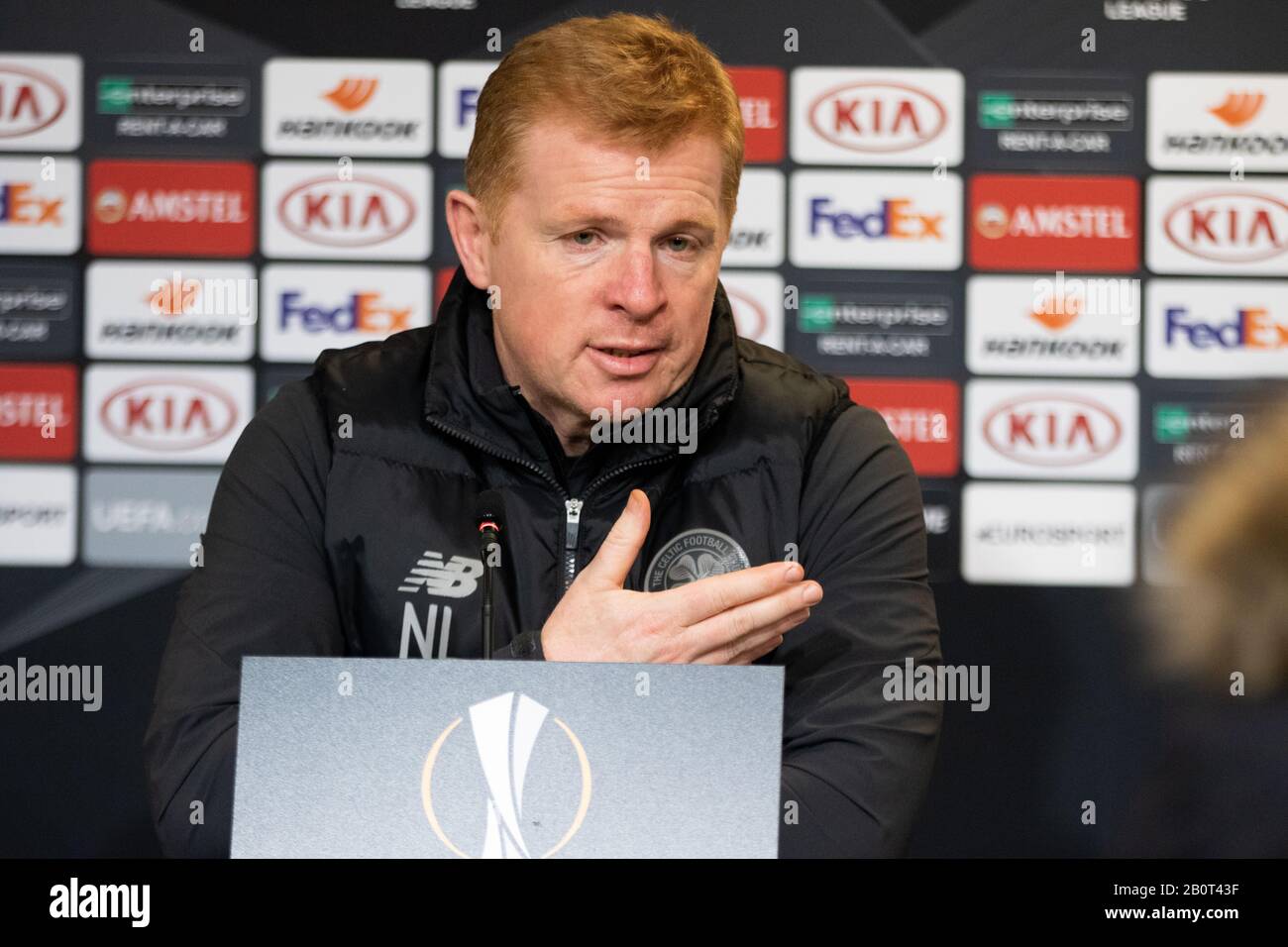 Copenhague, Danemark. 20 février 2020. Le Manager celtique Neil Lennon a assisté à la conférence de presse après le match de l'UEFA Europa League entre le FC Copenhague et le Celtic à Telia Parken à Copenhague. (Crédit Photo: Gonzales Photo/Alay Live News Banque D'Images