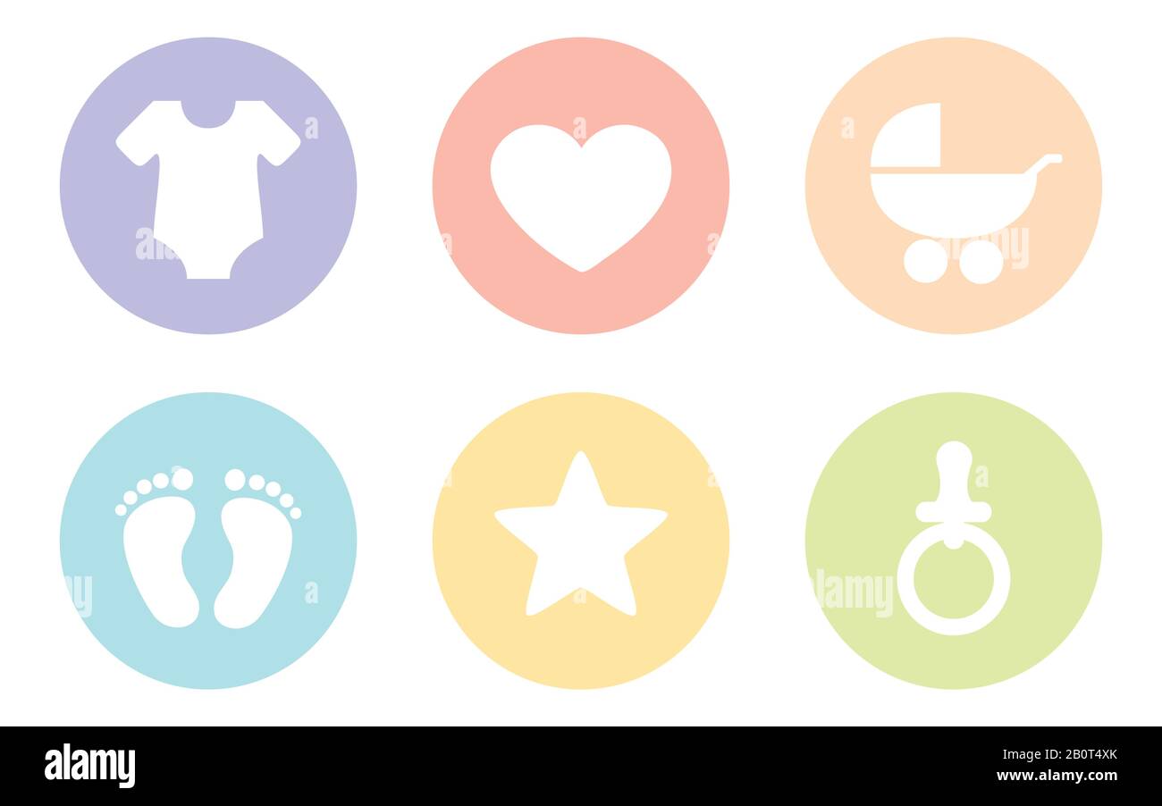 Icône de symbole de bébé isolée sur fond blanc body coeur pieds étoile sucette et poussette illustration vectorielle EPS10 Illustration de Vecteur