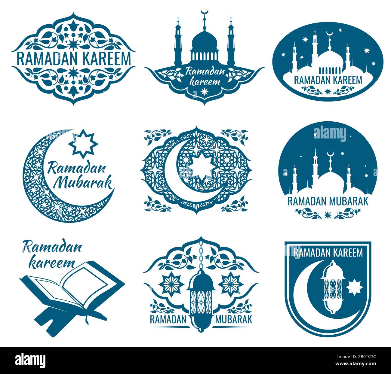 Étiquettes vectorielles Ramadan kareem. Badges vintage avec calligraphie islamique arabe. Lot de label ramadan moubarak, illustration de vacances de religion ramadan Illustration de Vecteur