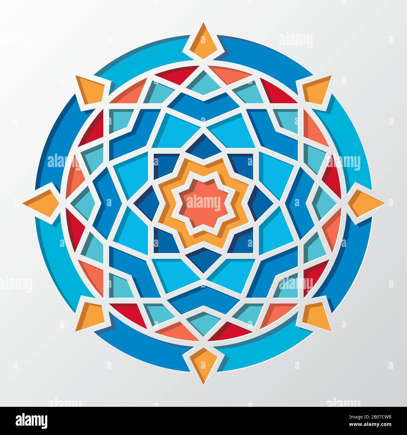 Motif vectoriel circulaire géométrique arabe contemporain pour le papier peint. Cadre rond en mosaïque orientale, illustration de la mosaïque du cadre de l'emblème Illustration de Vecteur