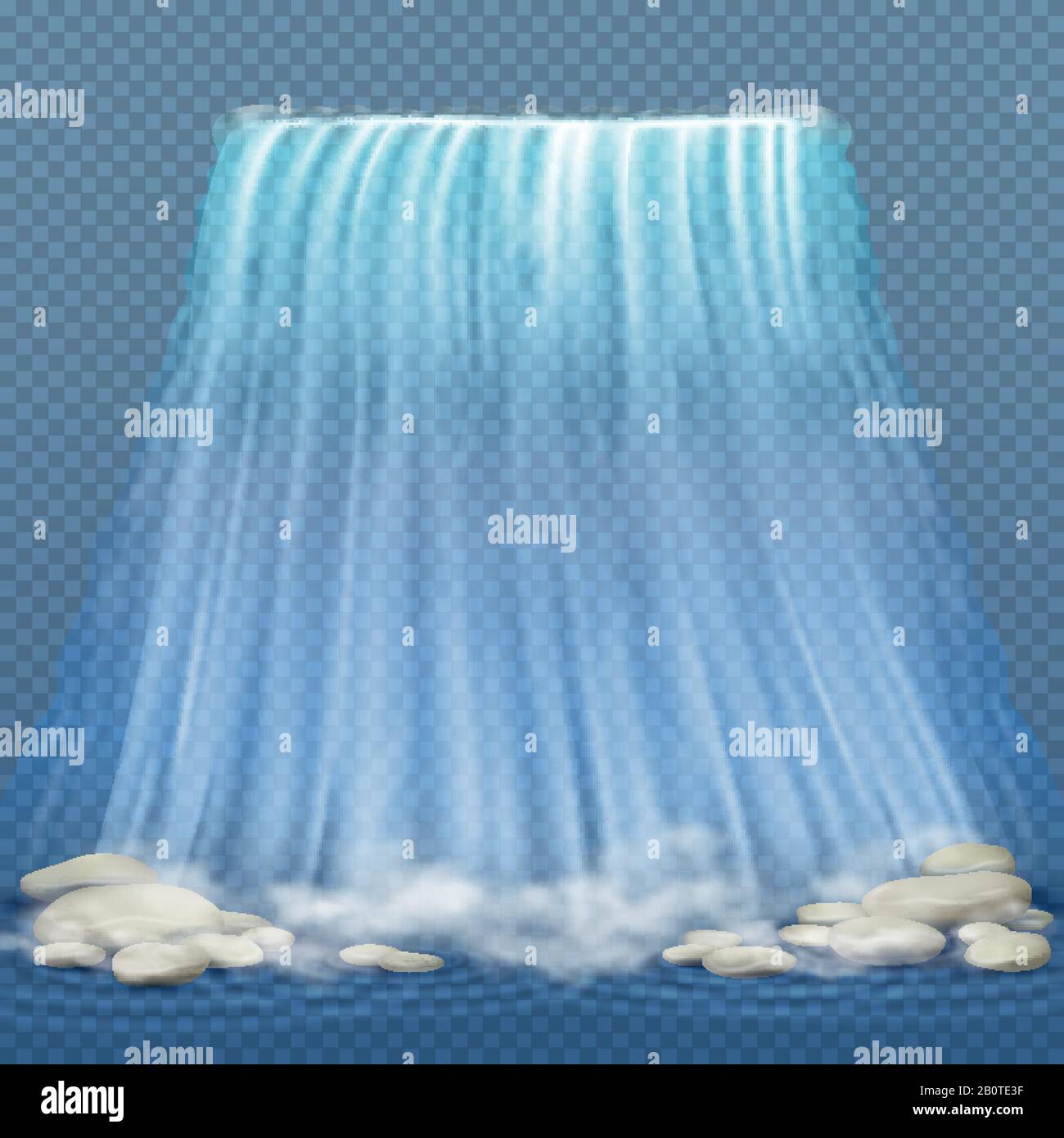 Cascade réaliste avec eau propre bleue et pierres, illustration vectorielle des rapides d'eau. Cascade réaliste avec pierre, illustration de la cascade propre Illustration de Vecteur