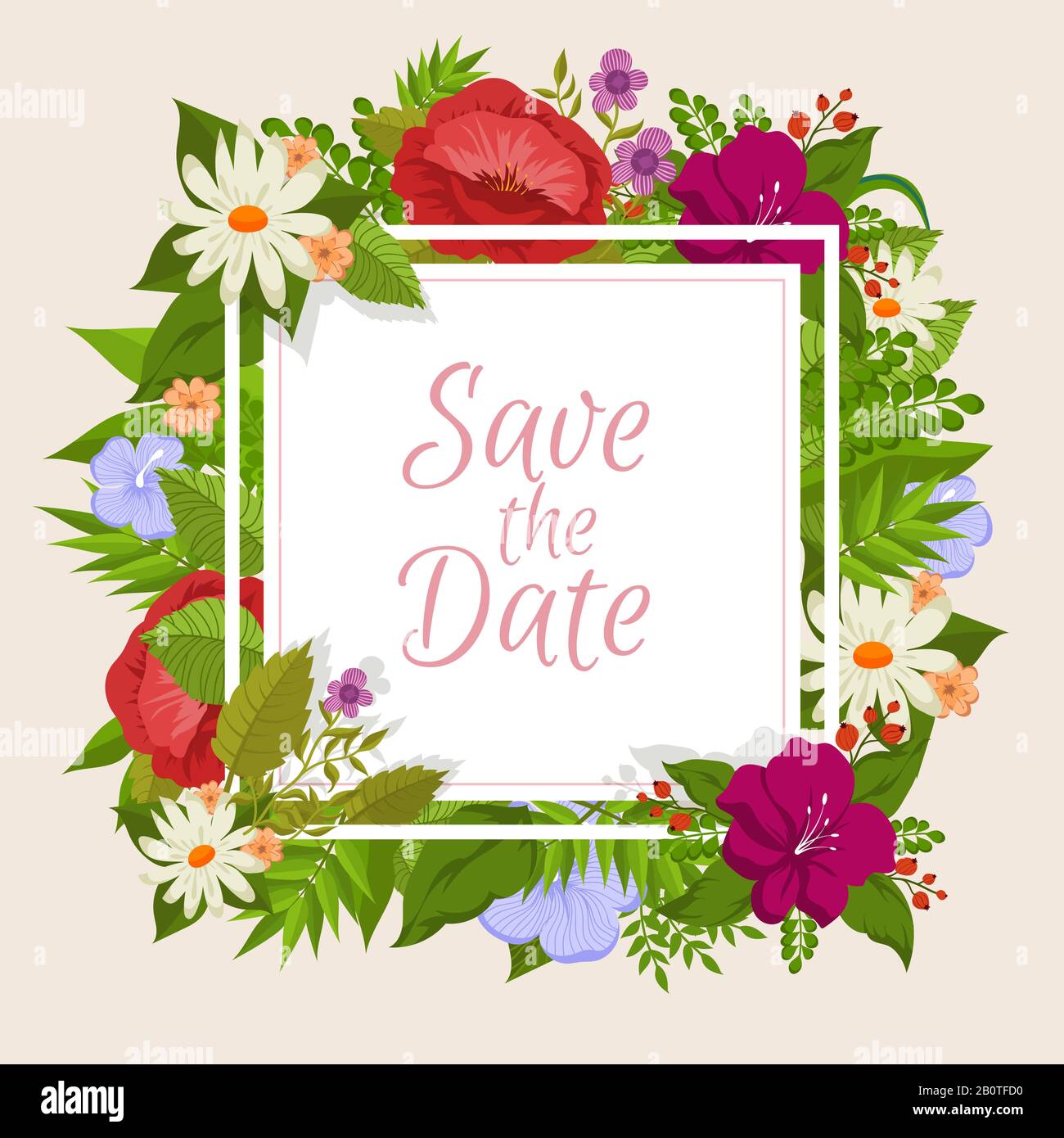 Fond vectoriel avec fleurs de dessin animé. Motif fleuri pour carte de mariage romantique. Enregistrer date cadre mariage fleur décoration illustration Illustration de Vecteur Fond vectoriel avec fleurs de dessin animé. Motif fleuri pour carte de mariage romantique. Enregistrer date cadre mariage fleur décoration illustration Illustration de Vecteur