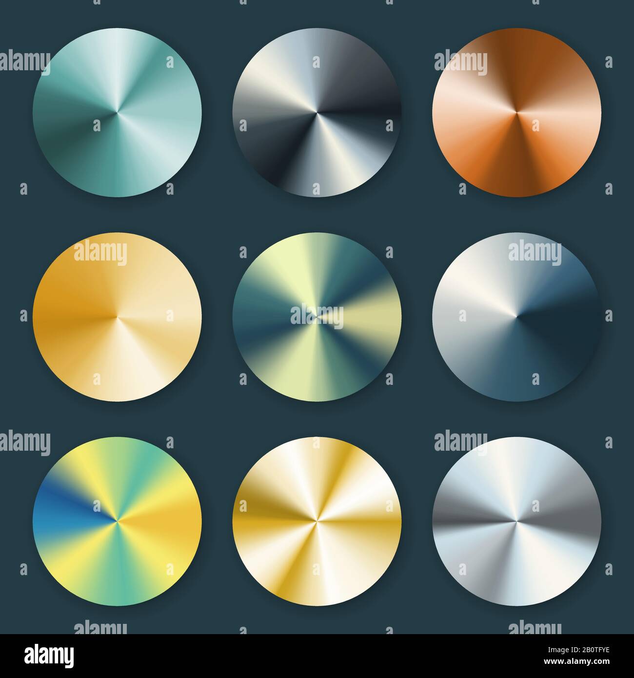 Gradients vectoriels métalliques coniques argent et or. Illustration de la plaque en métal argent et or Illustration de Vecteur