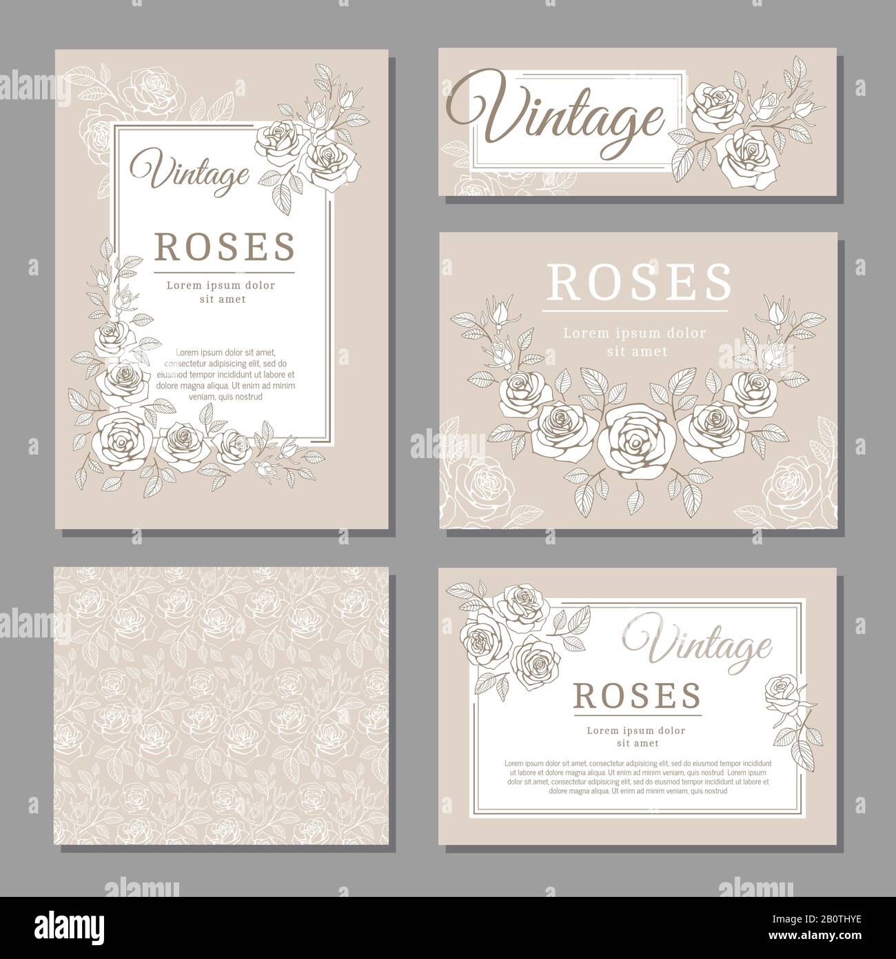 Classic mariage vintage cartes d'invitation avec roses et éléments floraux modèles vectoriels. Carte d'invitation mariage avec motif fleuri vintage illustration Illustration de Vecteur