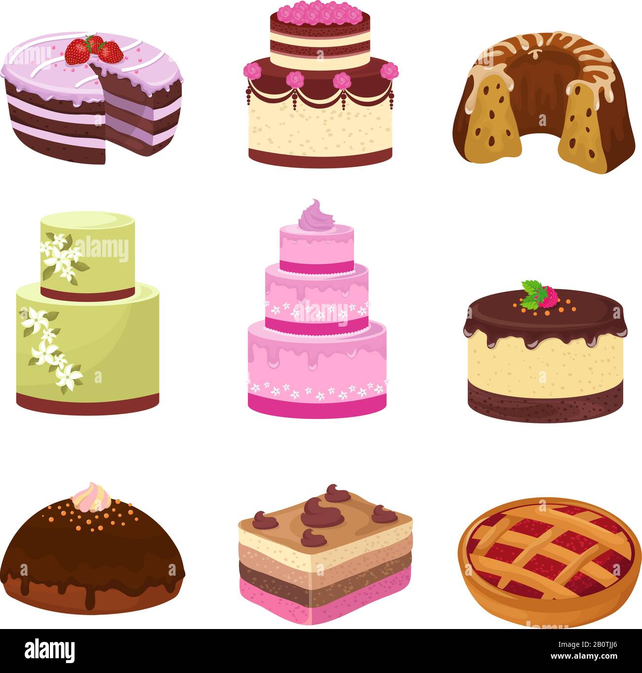 Joyeux Anniversaire Fete Gateaux Avec Decorations Isolees Sur Blanc Set De Desserts Sucres A Motif Dessin Anime Gateau A La Fete D Anniversaire Et Celebration Dessin Anime Decoration Gateau Sucre Illustration Image Vectorielle