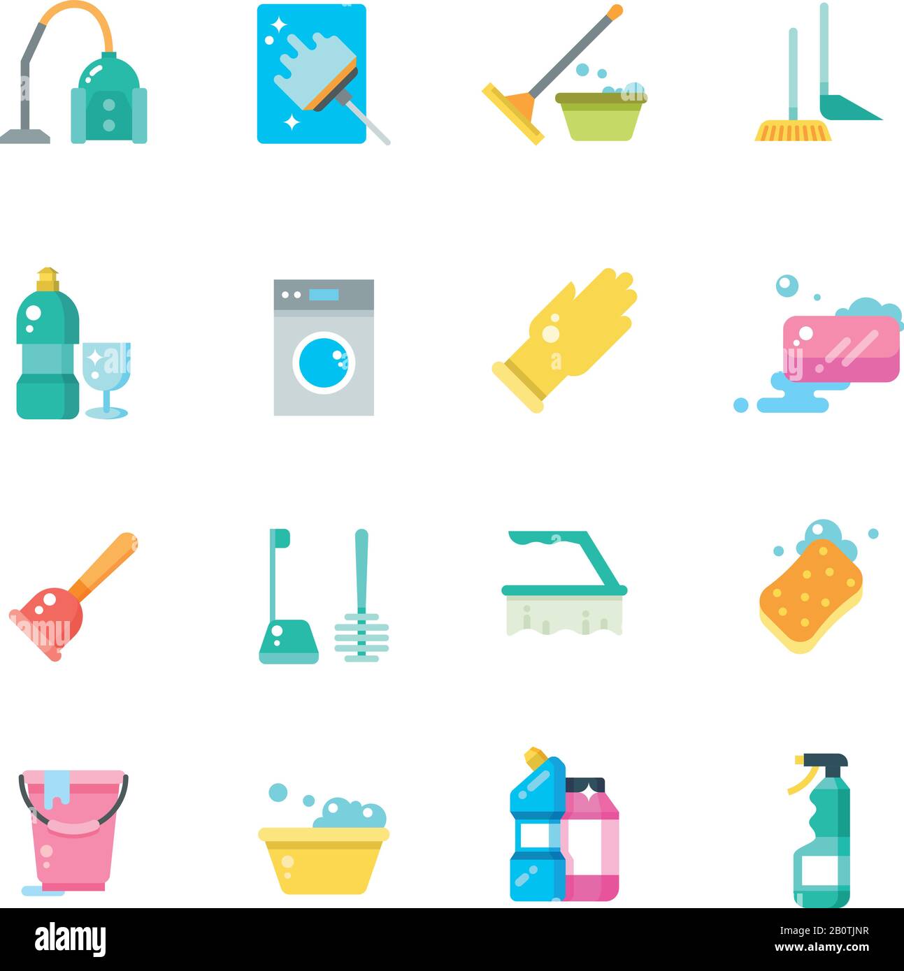 Nettoyage des services à domicile et des outils ménagers icônes plates vectorielles isolées. Détergent chimique pour l'entretien ménager et l'illustration du désinfectant Illustration de Vecteur