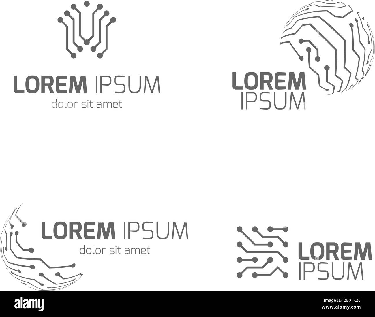 Logos vectoriels de la société de technologie intelligente de l'électricité avec éléments de cartes de circuits imprimés. Logo de la carte électronique pour l'illustration de la société technologique Illustration de Vecteur