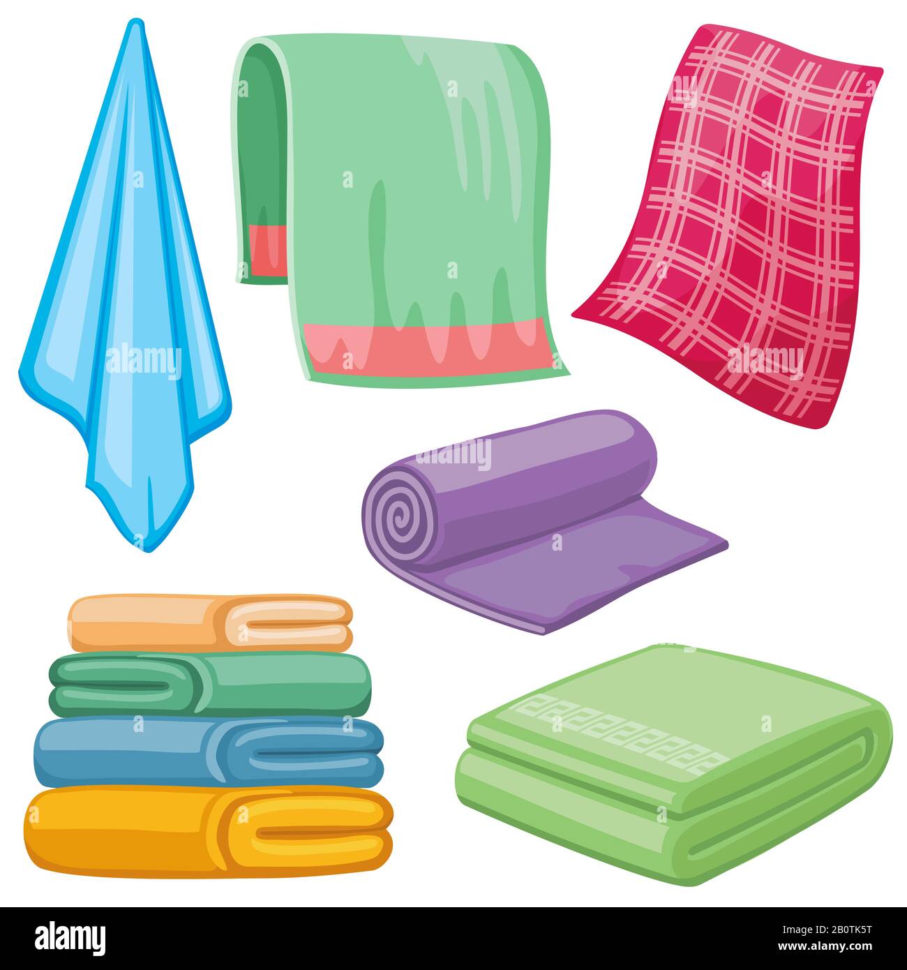 Kit vectoriel de serviettes de dessin animé. Serviette en tissu pour le bain,  illustration d'une serviette en tissu de dessin animé pour l'hygiène Image  Vectorielle Stock - Alamy
