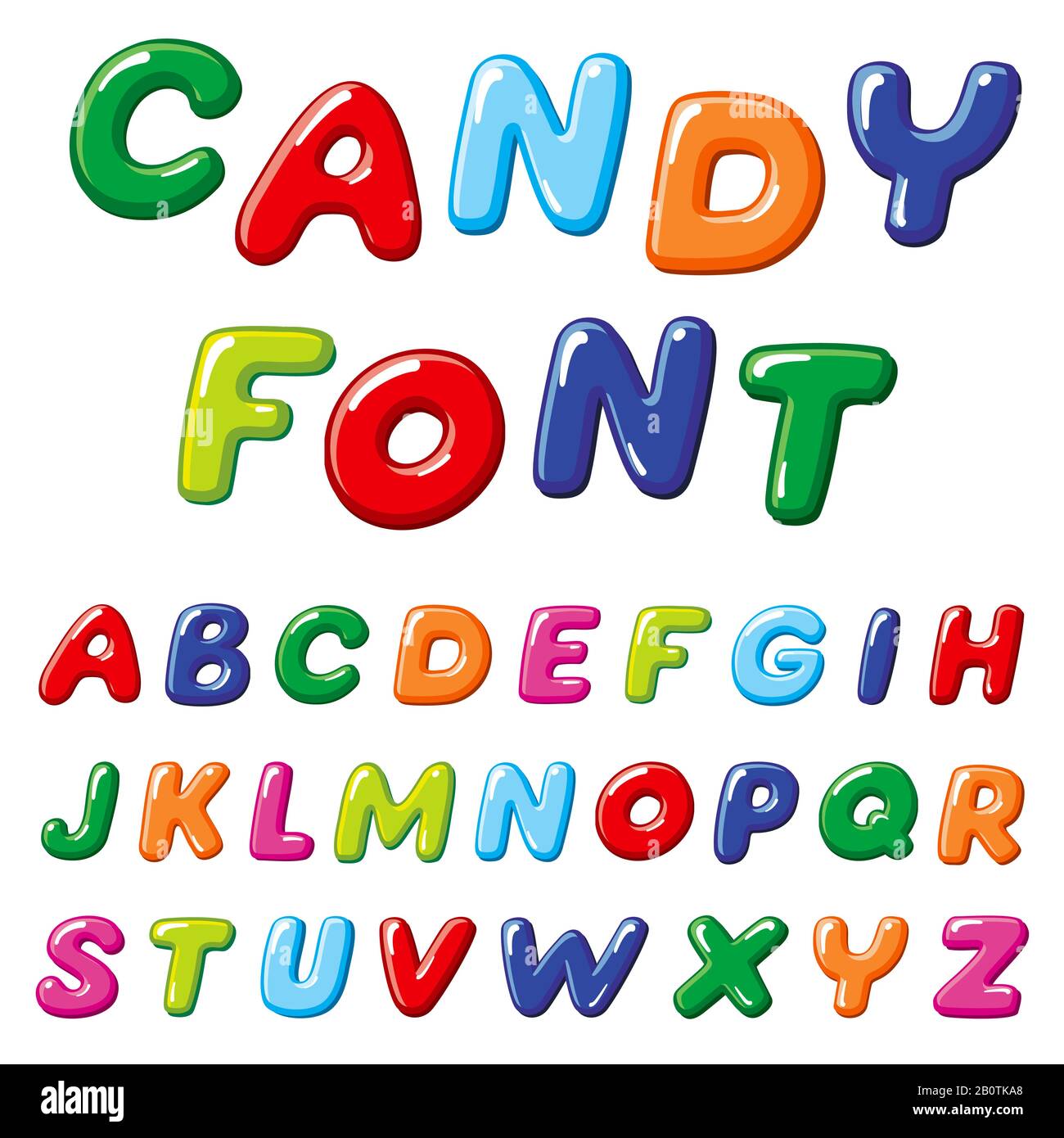 Dessin animé bonbons enfants police vectorielle. ARC-en-ciel alphabet drôle pour l'éducation des enfants Illustration de Vecteur