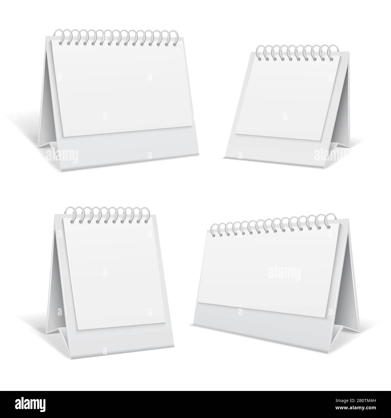 Illustration vectorielle isolée des calendriers de bureau en spirale de table blanche vierge. Modèle de calendrier de bureau avec spirale Illustration de Vecteur