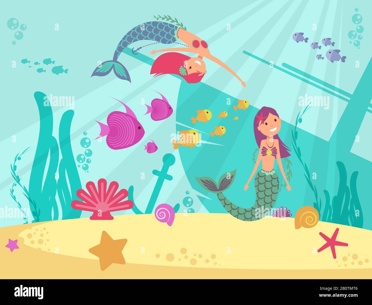 Fond Vectoriel Sous Marin De Conte De Fees De Dessin Anime Avec Des Mermaids Poisson Fille Sous Marin Illustration Mythique De Princesse Sauvage Image Vectorielle Stock Alamy
