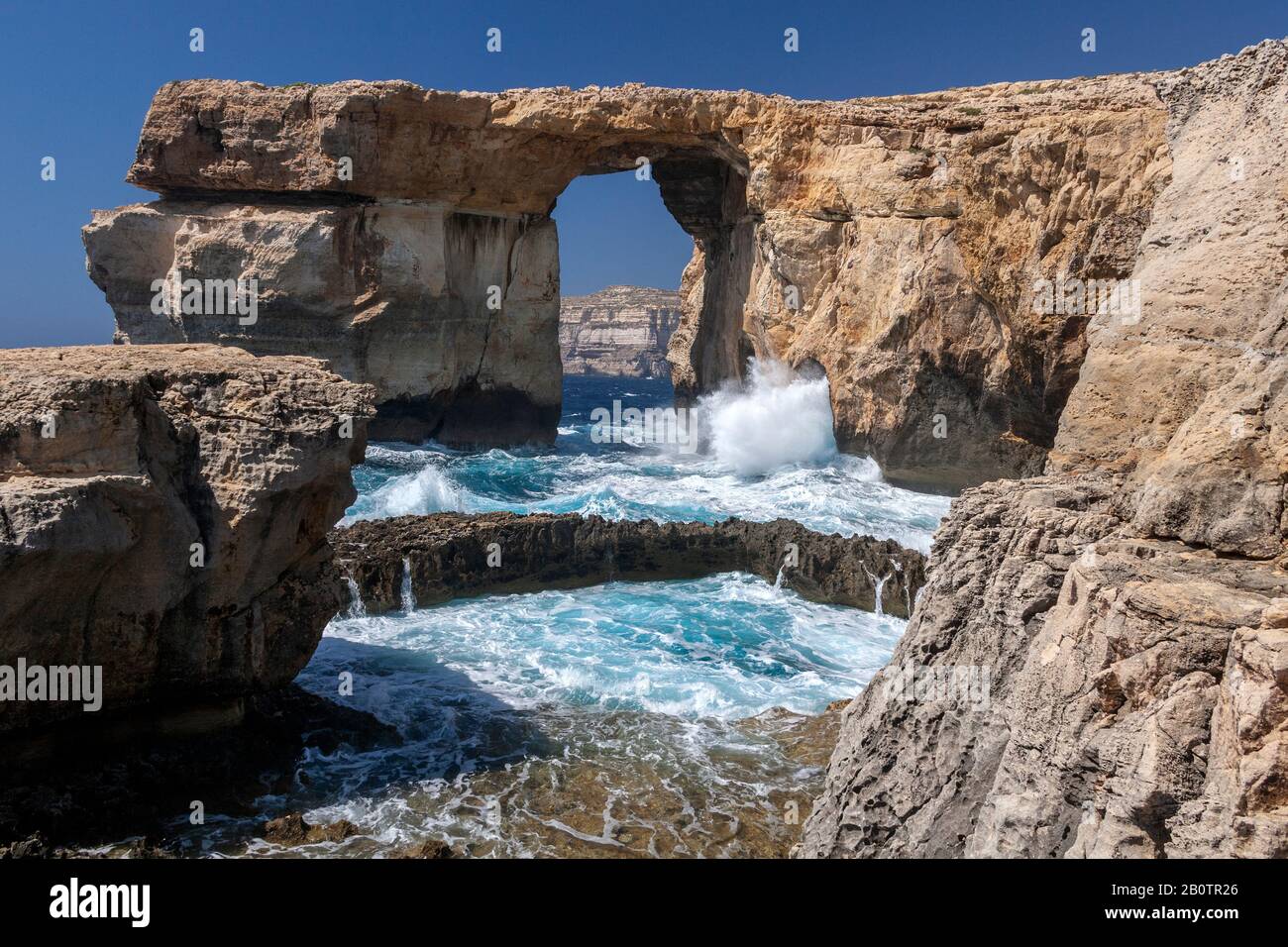 La formation de Azure Window Rock sur la côte de l'île de Gozo. Malte. L'arche s'est effondrée le 8 mars 2017 après une période de fortes tempêtes. Banque D'Images