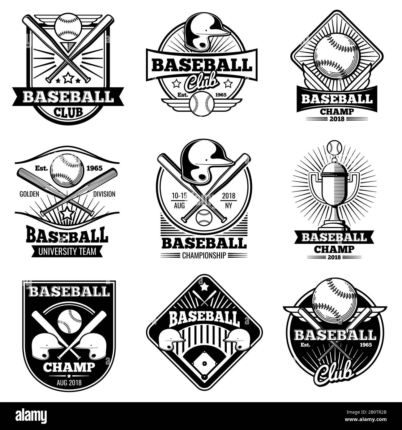 Étiquettes vectorielles et emblèmes de base-ball vintage. Étiquette de baseball pour l'illustration de la ligue scolaire Illustration de Vecteur