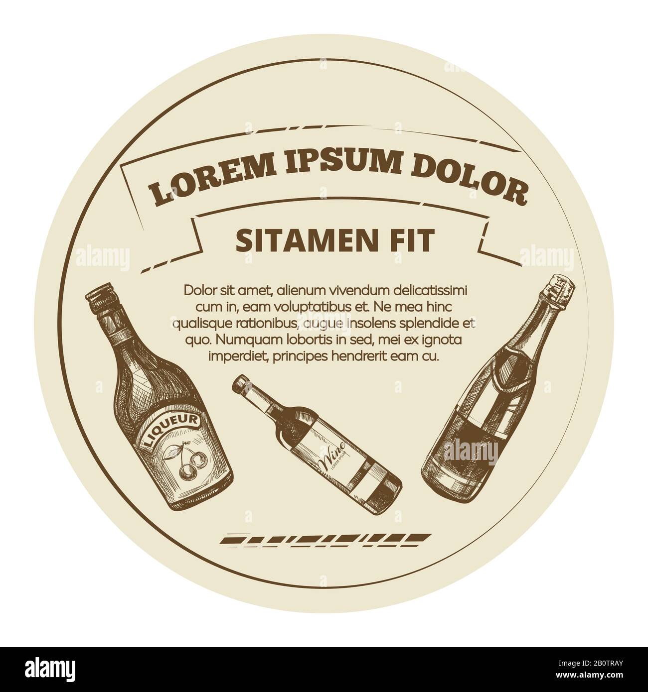 Bannière de style vintage avec boissons alcoolisées - menu boissons bannière design. Carte artistique vintage avec boissons à dessin. Illustration vectorielle Illustration de Vecteur