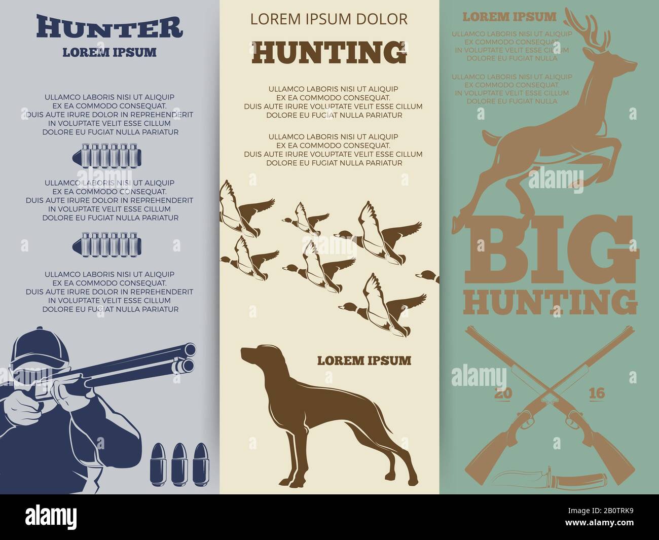 Brochure de chasse flyers modèle de conception. Bannières de recherche de mise en page de carte, illustration vectorielle Illustration de Vecteur