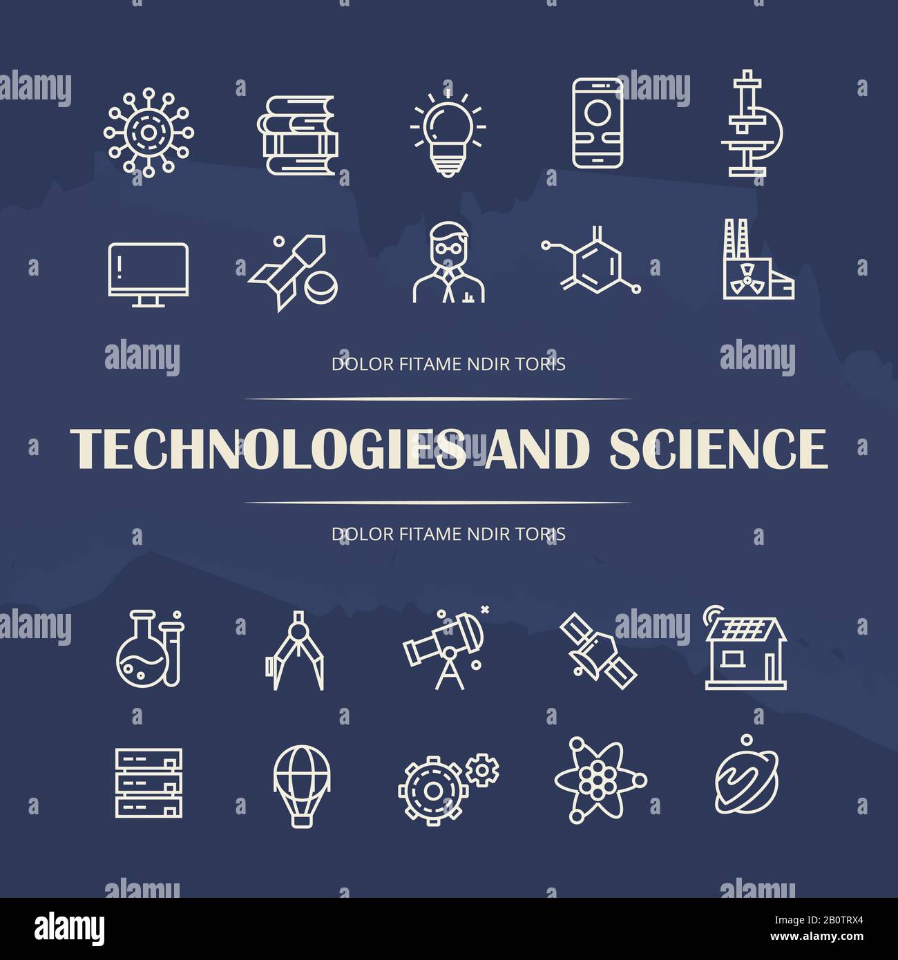 Les icônes de la ligne des technologies et des sciences sont définies sur un fond grunge. Collection d'icônes d'art de la ligne scientifique. Illustration vectorielle Illustration de Vecteur
