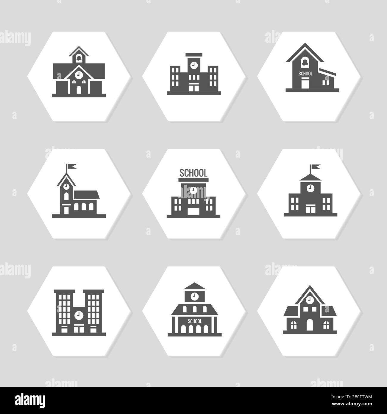 Bâtiments scolaires icônes plates. Collection de bâtiments éducatifs de conception. Illustration vectorielle Illustration de Vecteur