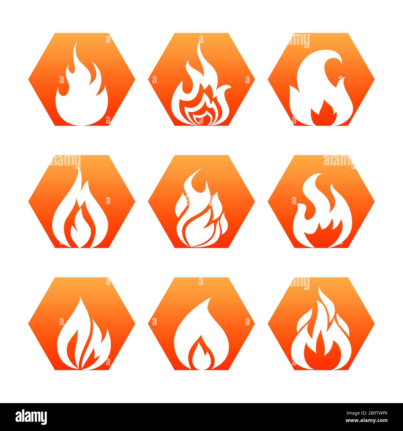 Flamme de feu blanche sur fond coloré - icônes de flamme de feu définir vecteur. Illustration de la collecte des panneaux d'incendie Illustration de Vecteur