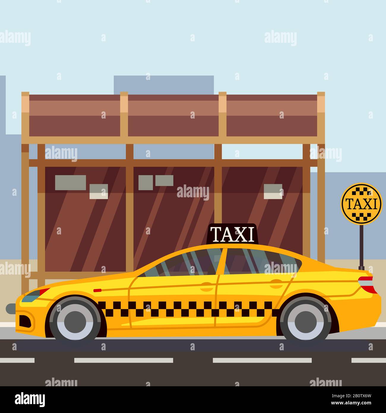 Poster taxi - taxi car à l'arrêt de taxi. Illustration vectorielle Illustration de Vecteur
