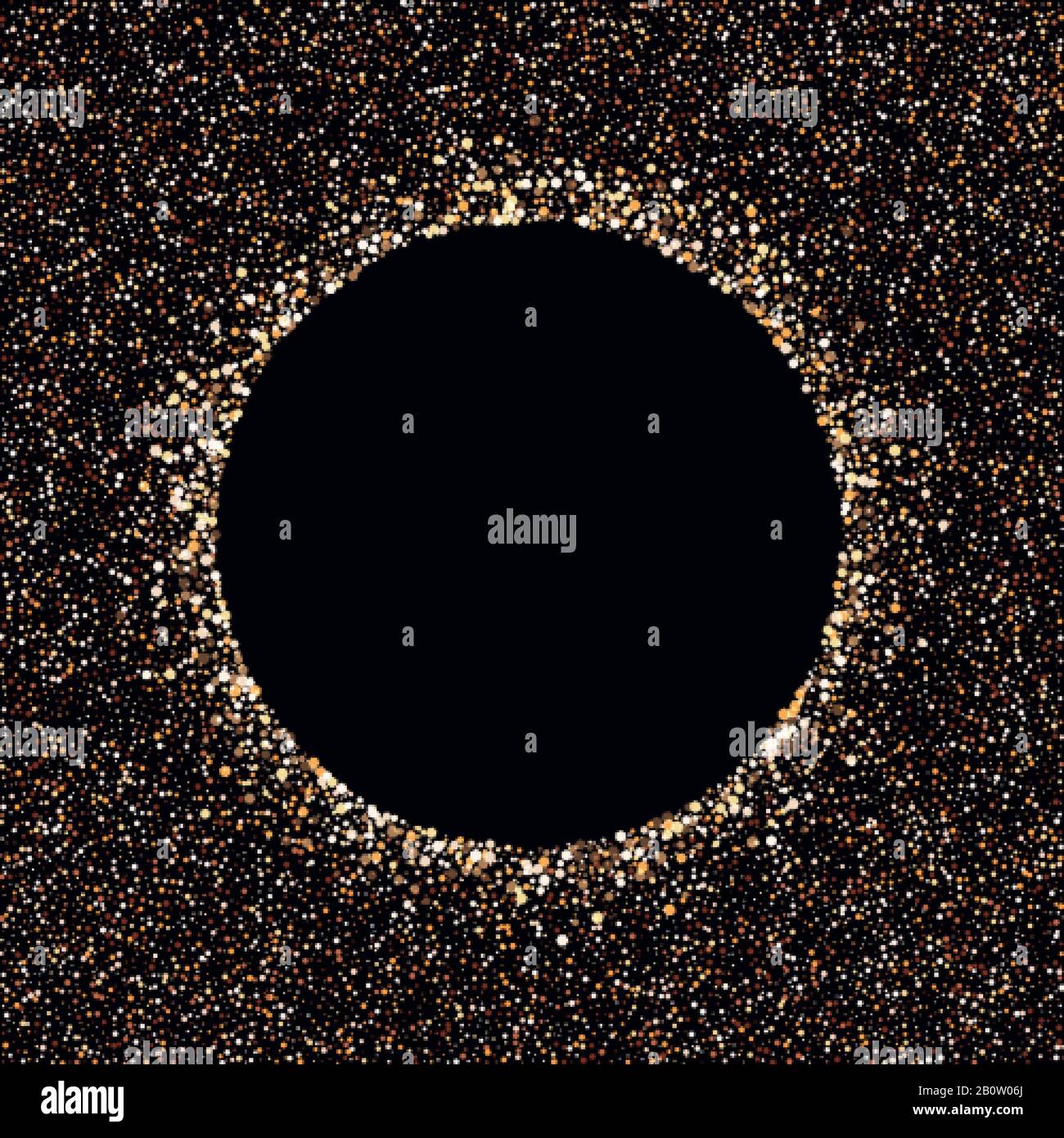Cercle de poussière d'or avec beaucoup de petites particules échelle différente sur fond noir Illustration de Vecteur
