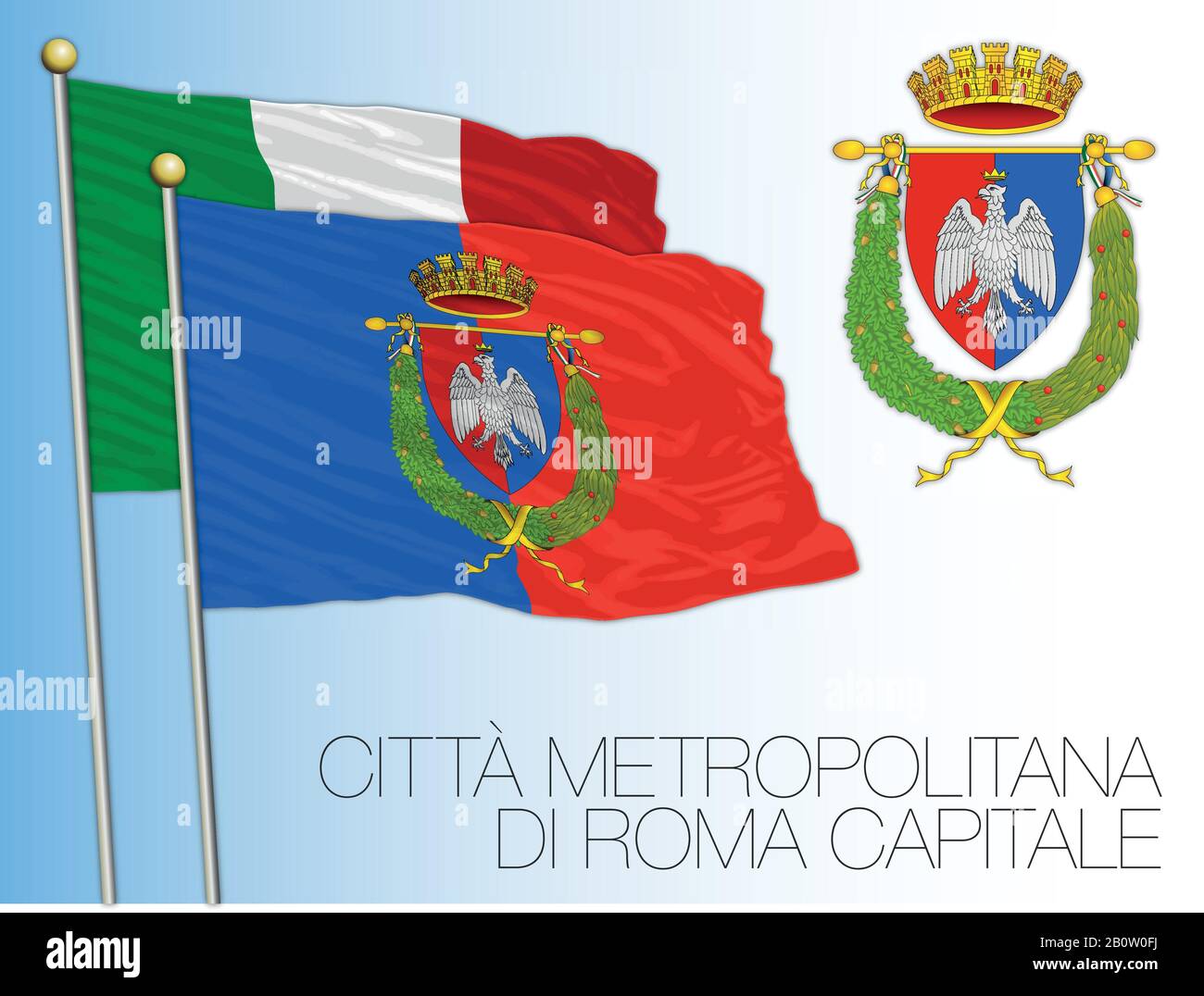 Citta Metropolitana di Roma capitale, Metropolitan City of Roma Capital, drapeau et armoiries, Lazio Region, Italie, illustration vectorielle Illustration de Vecteur