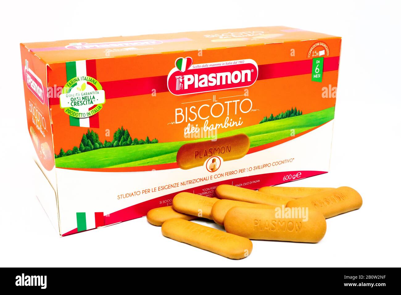 Biscuits pour bébés Plasmon. Plasmon est une marque italienne de produits alimentaires pour bébés du groupe Kraft Heinz Co Banque D'Images