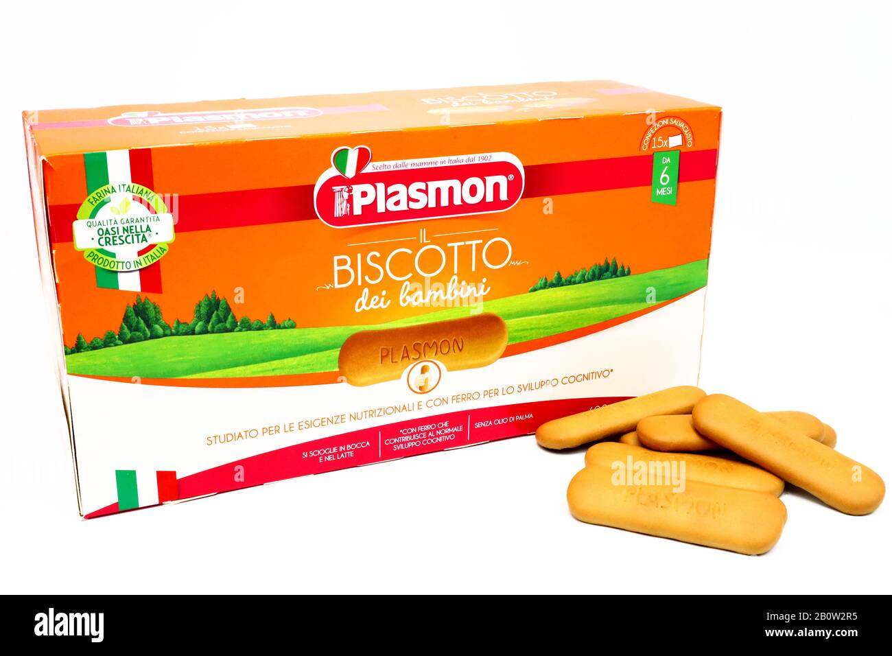 Biscuits pour bébés Plasmon. Plasmon est une marque italienne de produits alimentaires pour bébés du groupe Kraft Heinz Co Banque D'Images