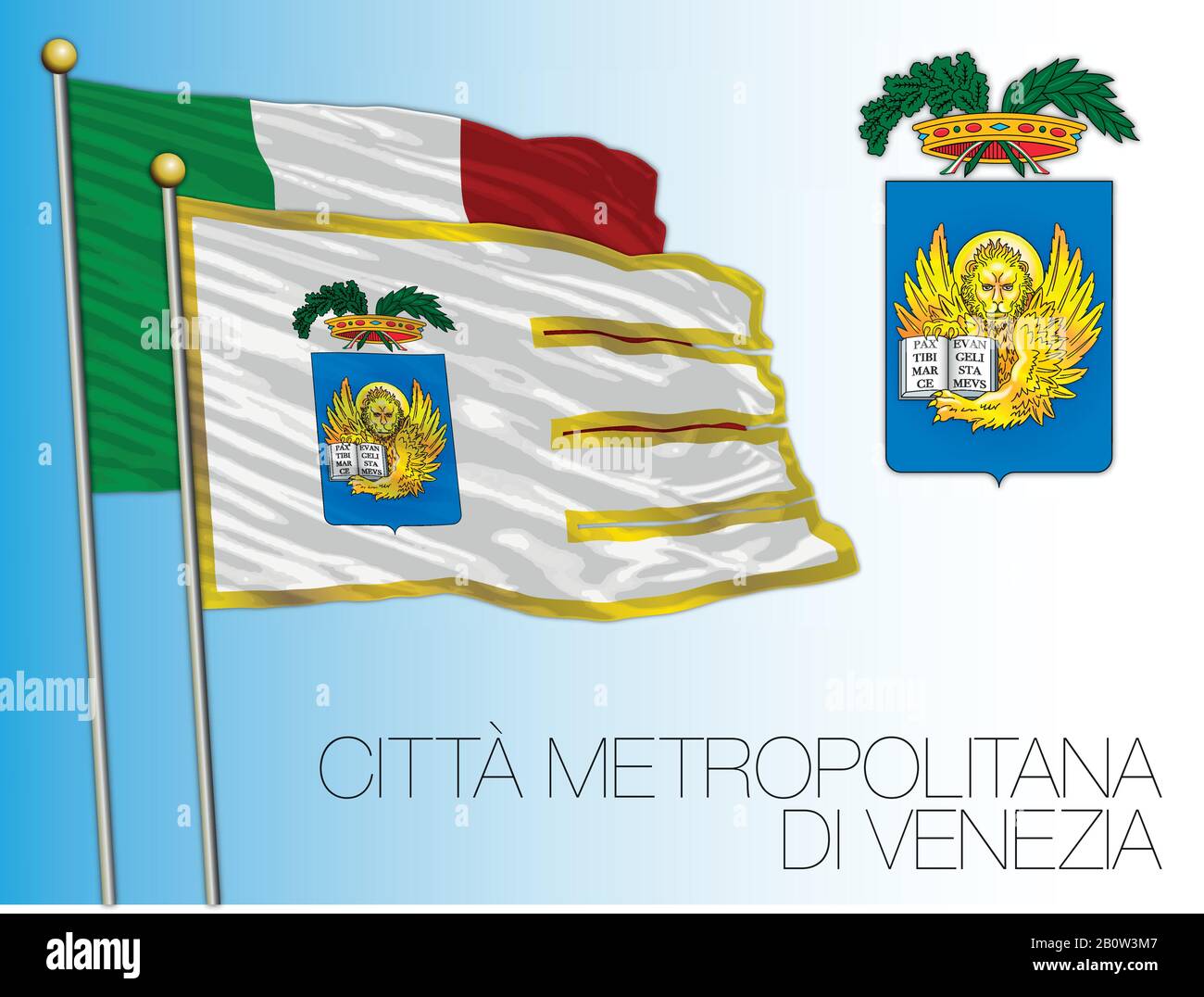 Citta Metropolitana di Venezia, ville métropolitaine de Venise, drapeau et armoiries, région de Vénétie, Italie, illustration vectorielle Illustration de Vecteur