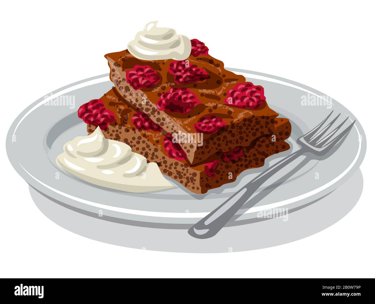 illustration du brownie de fraise avec de la crème sure sur la plaque Illustration de Vecteur