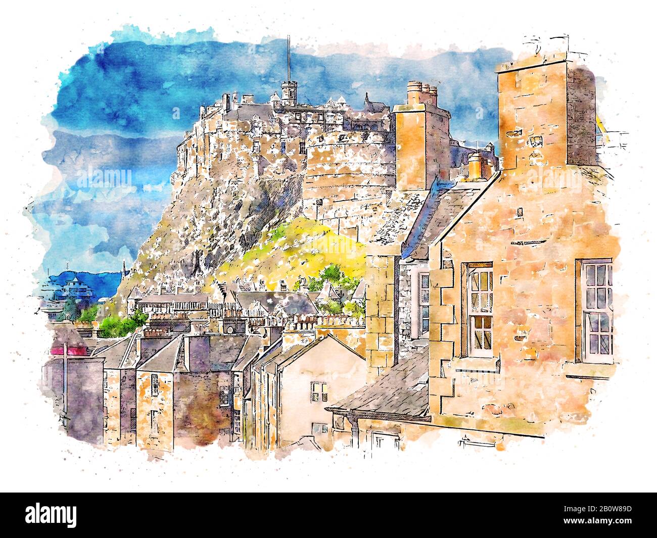 Watercolor Painting Cityscape Old Banque D Image Et Photos Alamy
