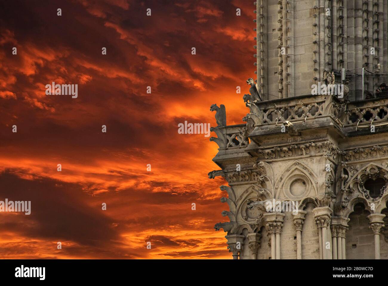 Incendie de la cathédrale notre Dame de Paris. Gros gargouilles Banque D'Images