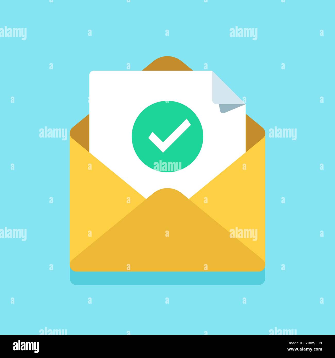 Cochez la case Marquer le document dans l'enveloppe du courrier. Marqueur de coche approuvé, accepté ou coché sur la lettre. Icône de vecteur d'e-mail de confirmation Illustration de Vecteur