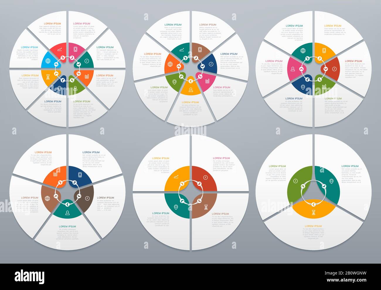Infographie sur les cercles. Diagramme circulaire des étapes du processus, graphique circulaire avec flèche. Cercles et flèches graphiques graphiques vecteur ensemble Illustration de Vecteur