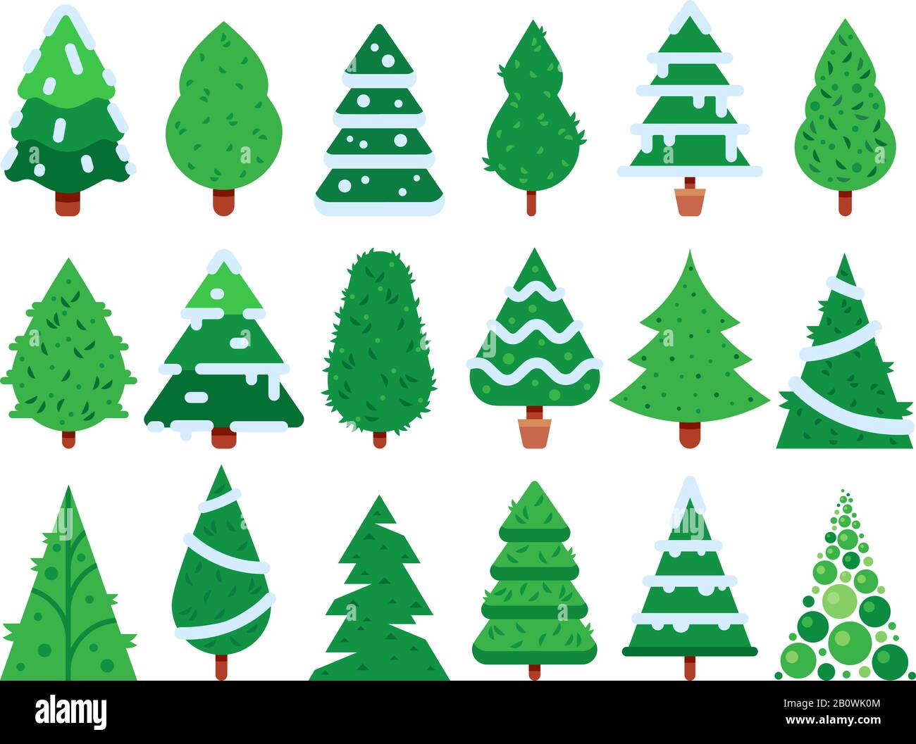 Arbre de noël vert. Forme d'arbres de Noël simple, jeu d'icônes vectorielles isolées de sapin nature Illustration de Vecteur