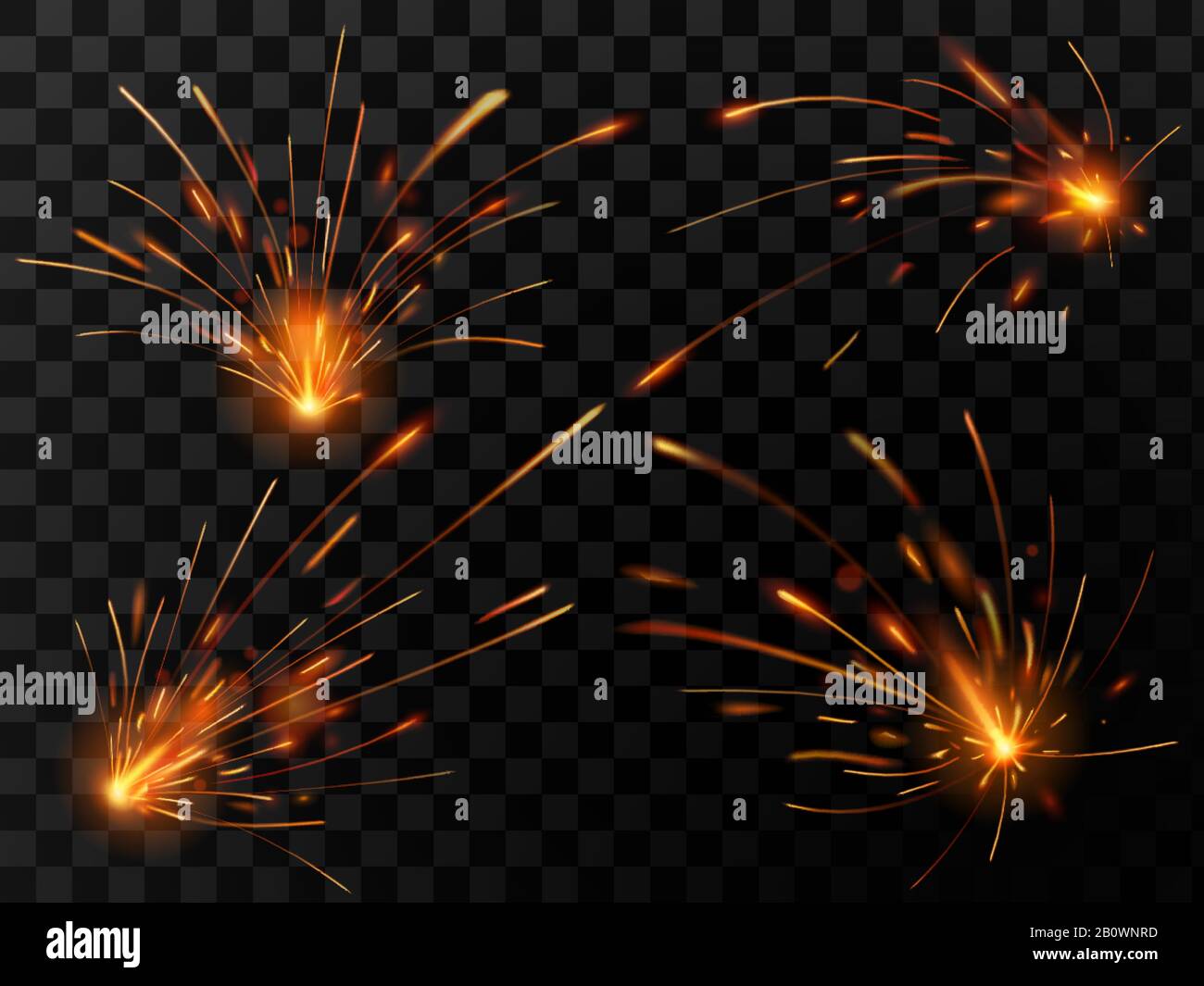 Étincelles réalistes. Flux d'étincelles de travaux de soudage de l'acier ou de découpe du métal. L'explosion électrique épargne le jeu de vecteurs Illustration de Vecteur