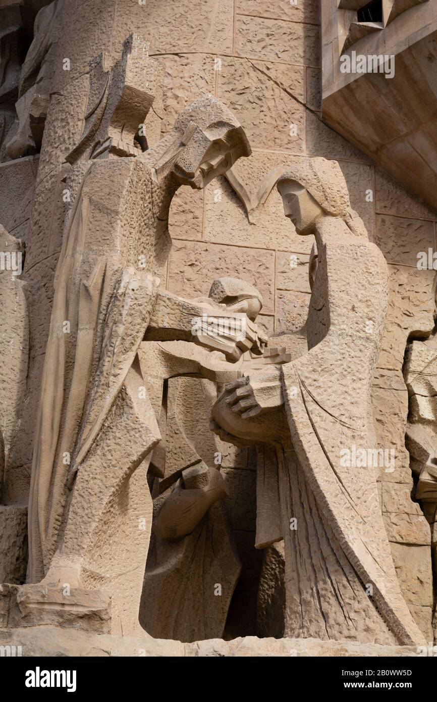 Détail De La Façade Passion, La Sagrada Familia Bascilic, Barcelone, Catalunya, Espagne Banque D'Images