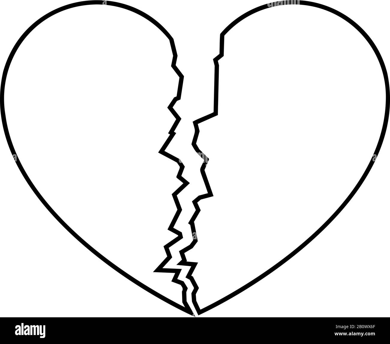Icône coeur cassé contour noir illustration vectorielle style plat image simple Illustration de Vecteur