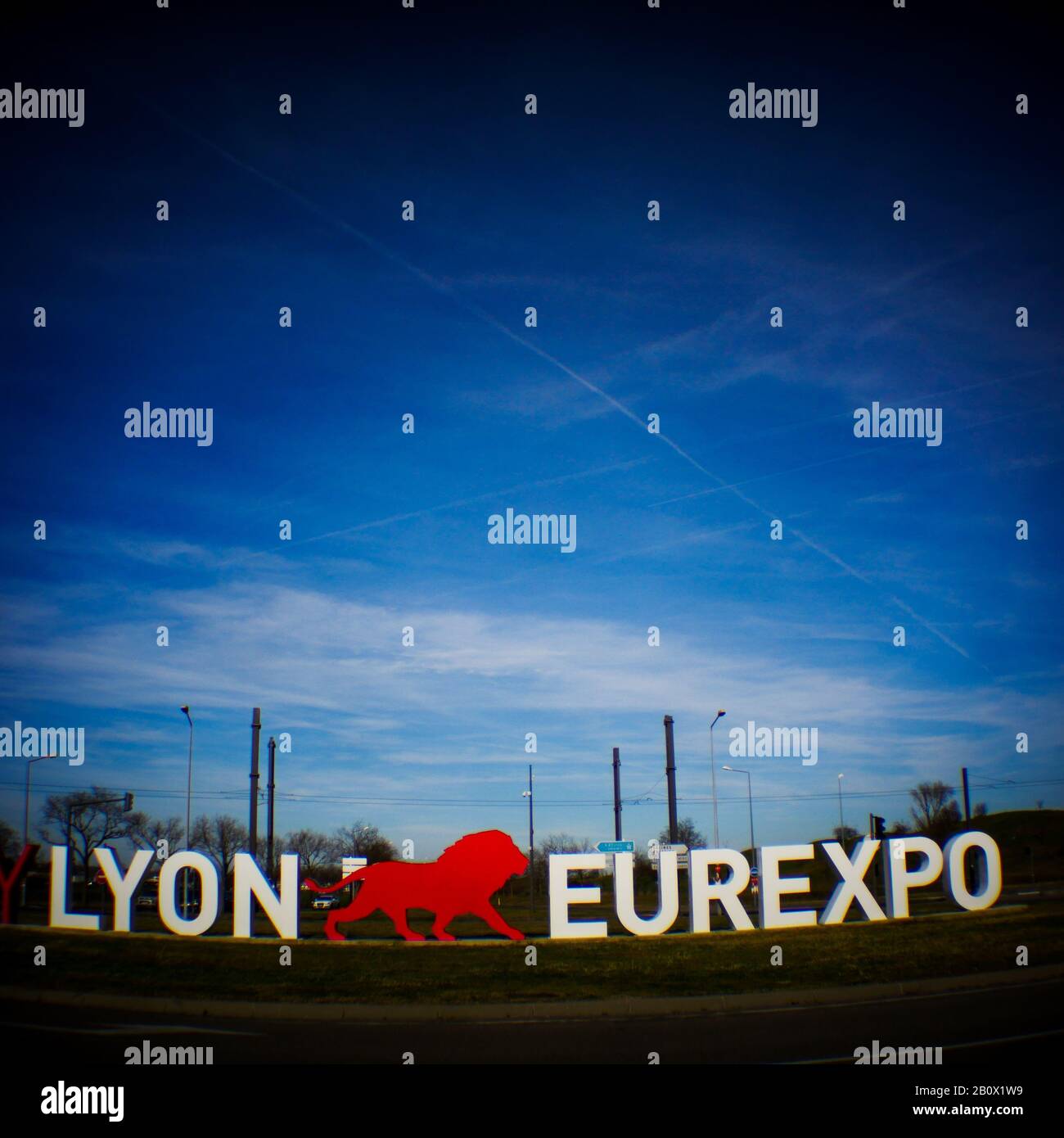 Panneau Euxpo de Lyon, photo numérique Holga, Chassieu, France Banque D'Images