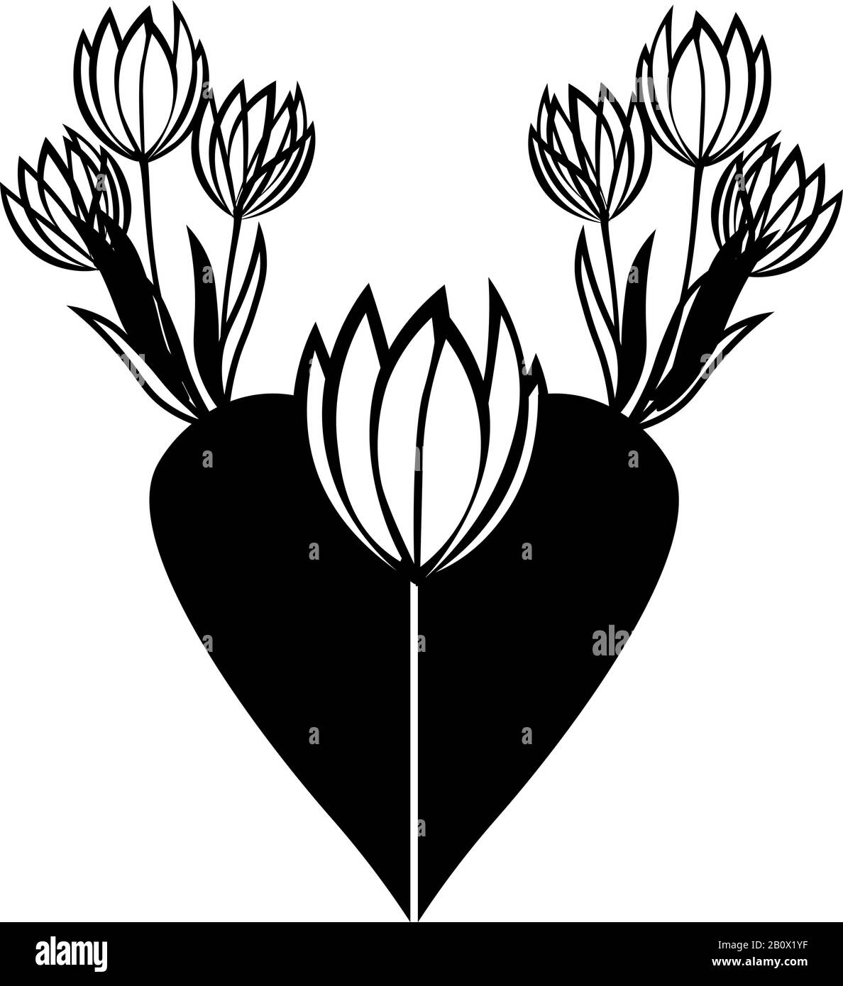 Esquisse simple de sept tulipes minimalistes noir et blanc de contour Illustration de Vecteur