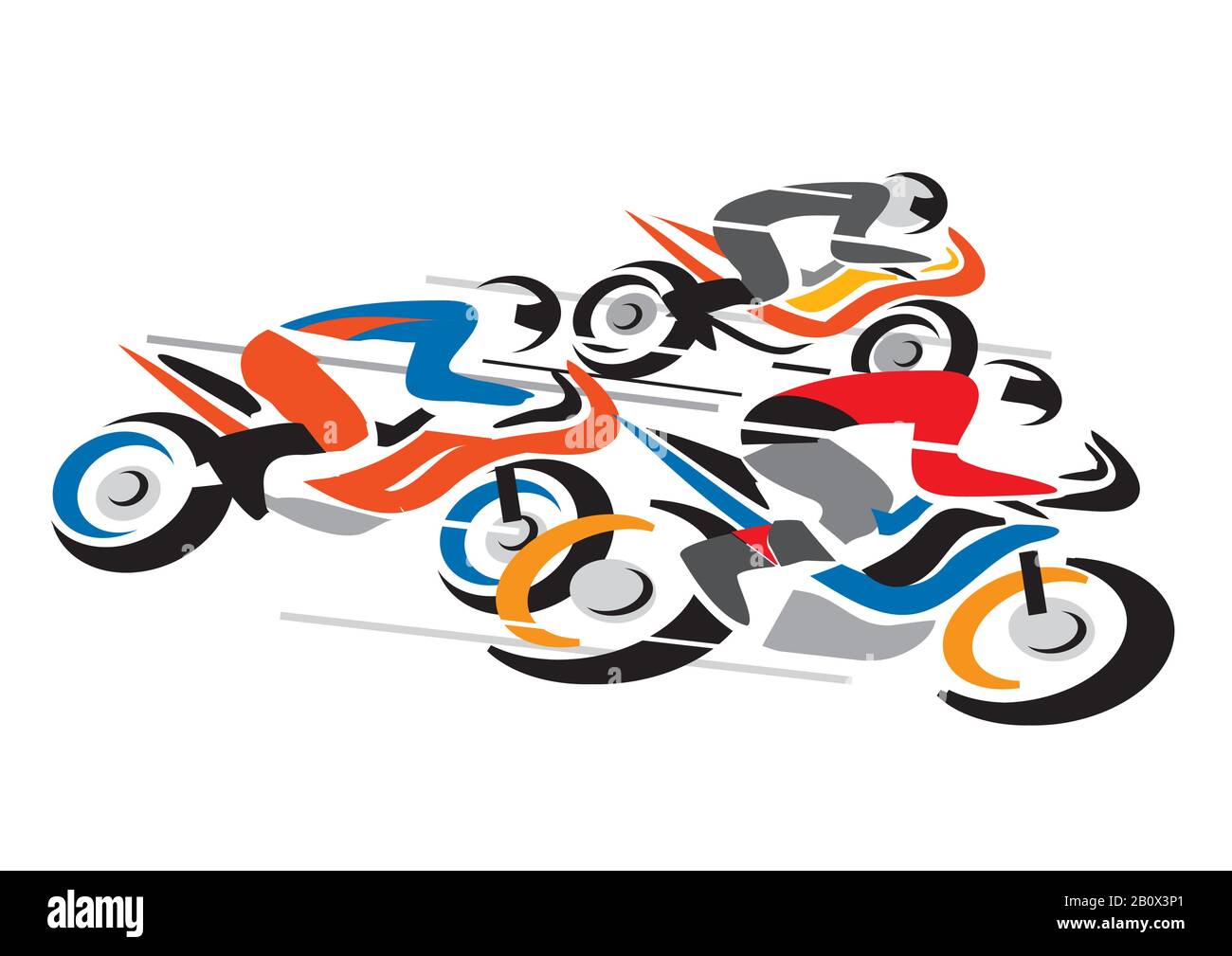 Compétition moto. Illustration de trois motocyclistes à pleine vitesse.Vector disponible. Illustration de Vecteur