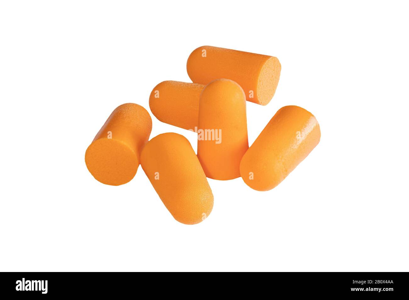 Bouchons d'oreille de couleur orange isolés sur fond blanc Banque D'Images