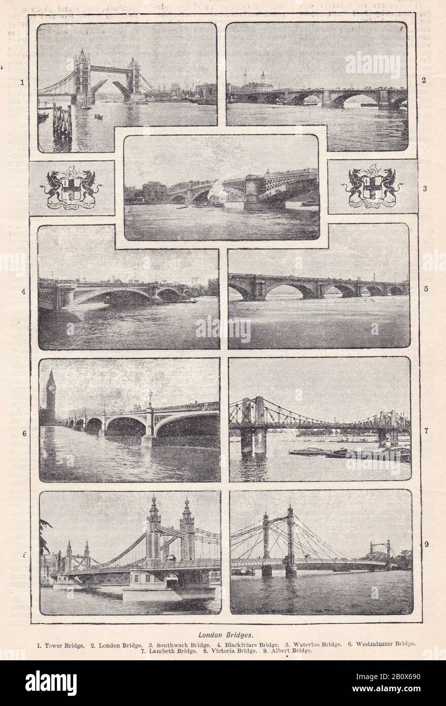 Photos noir et blanc vintage des ponts de Londres années 1900 Banque D'Images