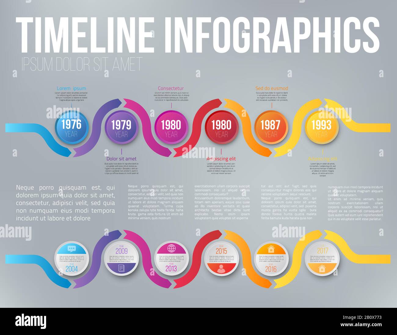 Flèche prend des cours d'Infographie chronologie modèle Illustration de Vecteur