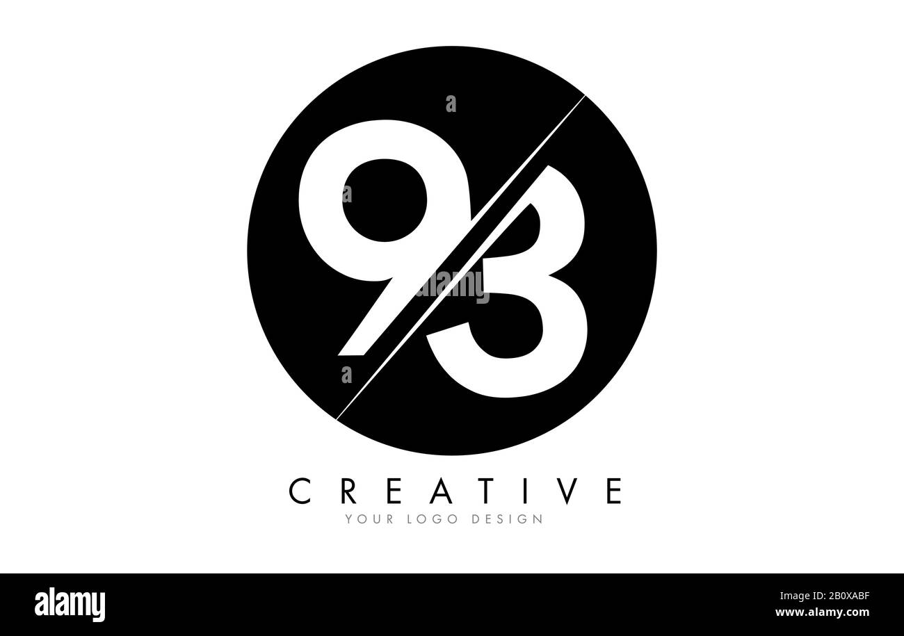 93 9 3 Numéro logo Design avec un fond de Creative Cut et Black Circle. Logo créatif. Illustration de Vecteur