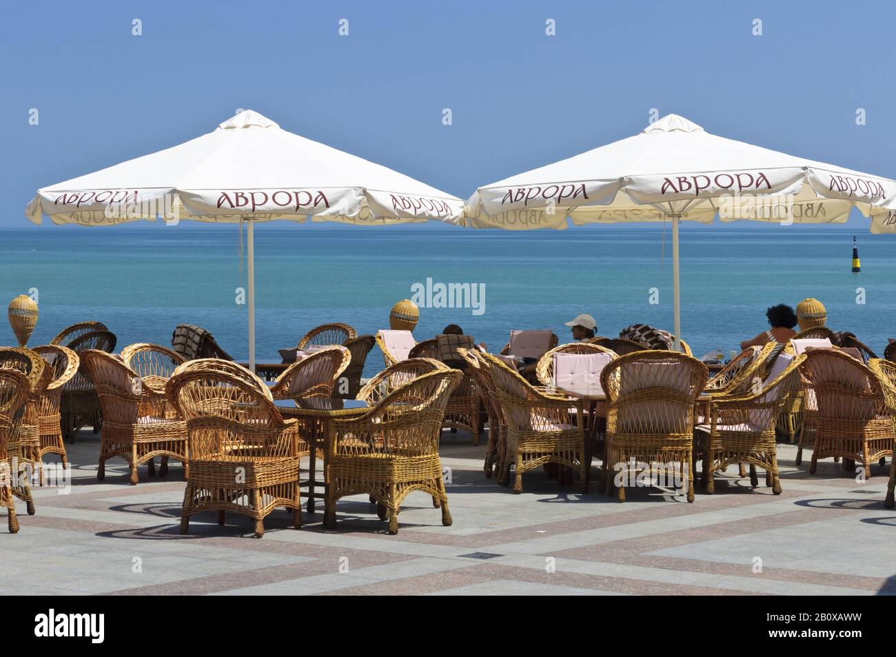 Café à la promenade de la plage de Nab Lenina, Yalta, Crimée, Ukraine, Europe de l'est, Banque D'Images