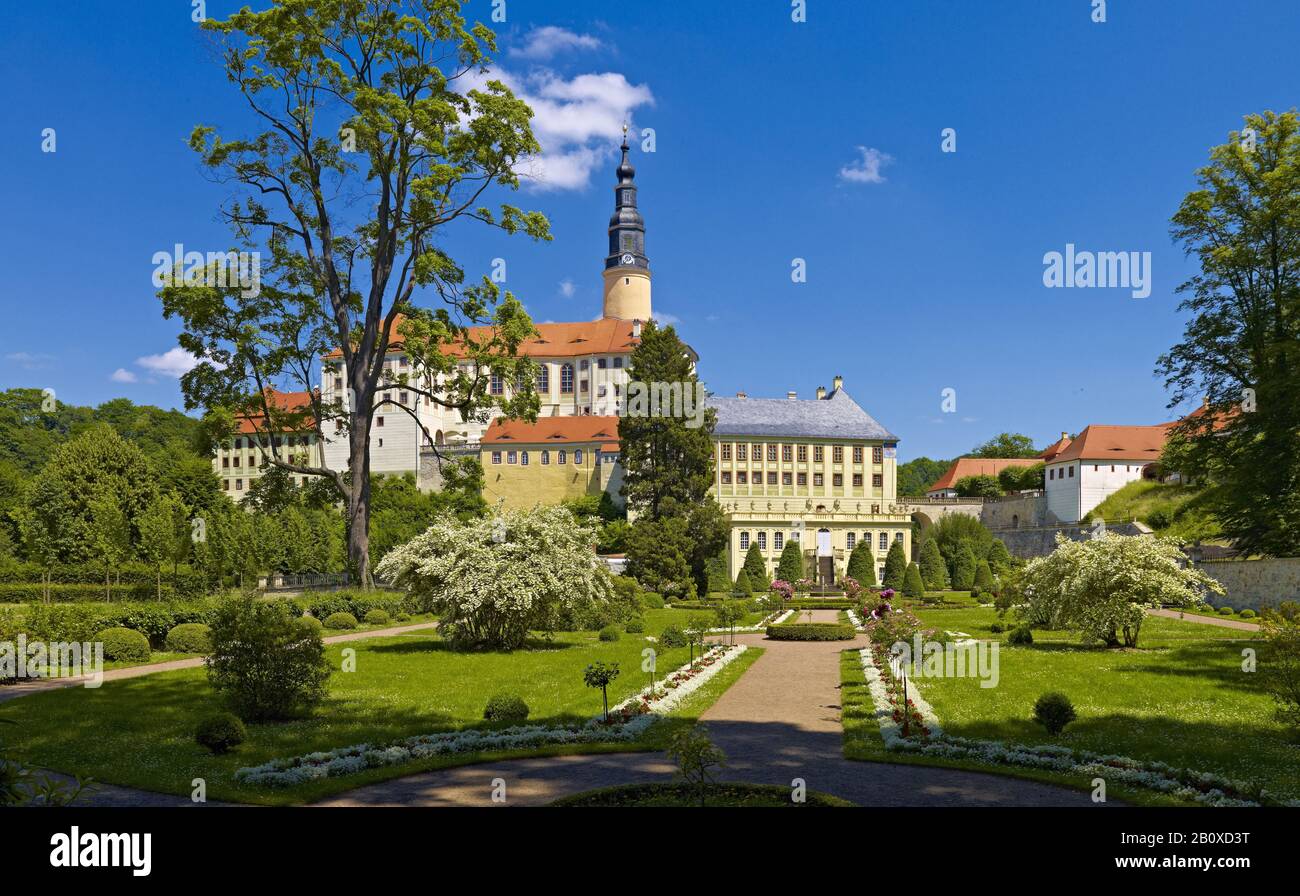 Château de Weesenstein avec jardin baroque à Müglitztal, Saxe, Allemagne, Banque D'Images